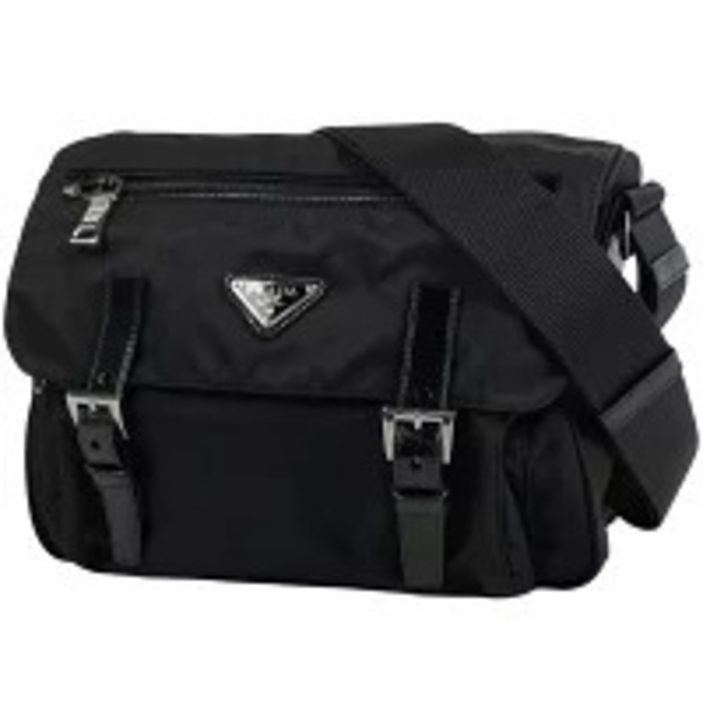 Prada Plate Shoulder Bag Messenger Nero Black